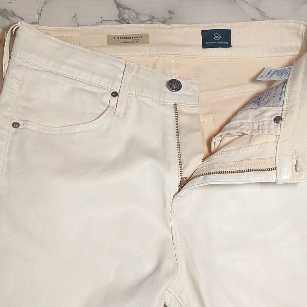 NWT AG Adriano Goldschmied Farrah Cream High-Rise Coated Skinny Jeans, Size 27 - Picture 6 of 9